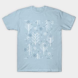 Pattern with winter forest and snowflakes T-Shirt